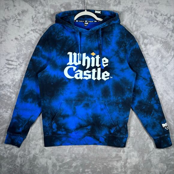DGK x White Castle Blue Black Tie Dye Pullover Hoodie Mens Medium - Picture 1 of 9